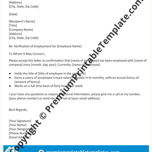 Income Verification Letter Editable Pdf Premium Printable Templates