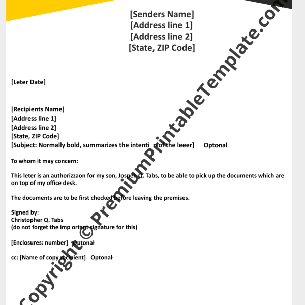 Authorization Letter To Collect Cheque Book Printable Template Pack Of 5