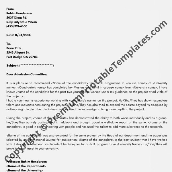 Basic Letter Of Recommendation Template Pack Of