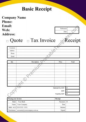 basic receipt template pack of 5 premium printable templates