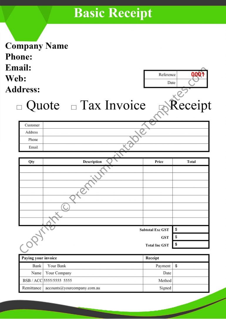 basic receipt template pack of 5 premium printable templates