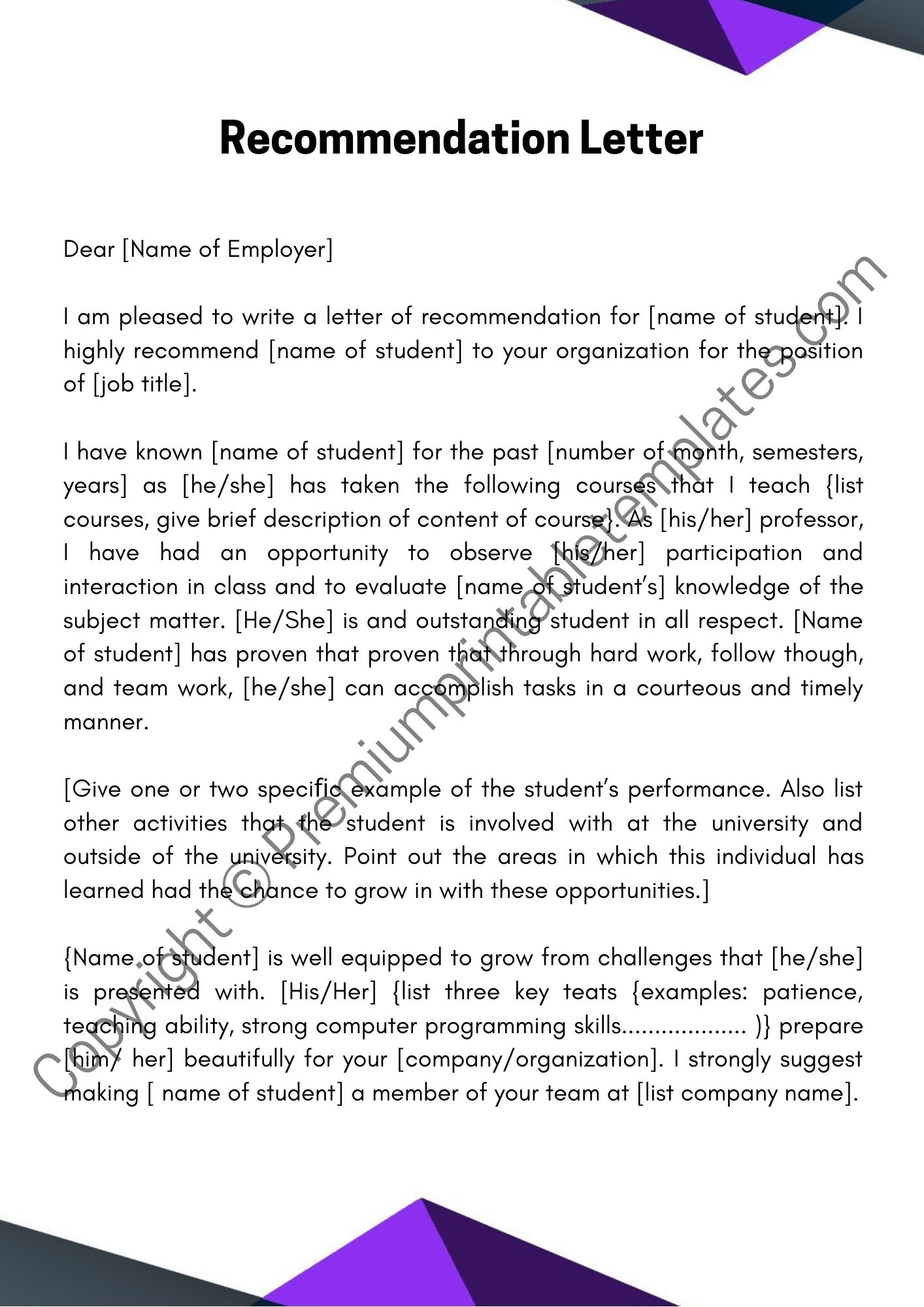 Letter Of Recommendation Job Template from premiumprintabletemplates.com