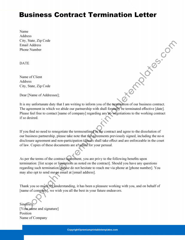 Business Contract Termination Letter [Pack of 5]