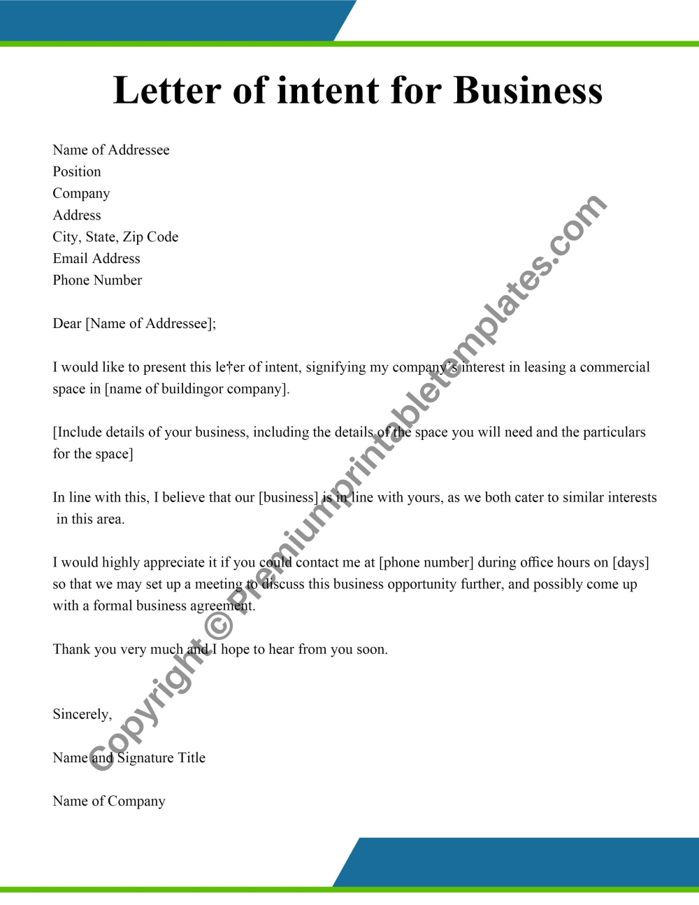 Business Letter of intent