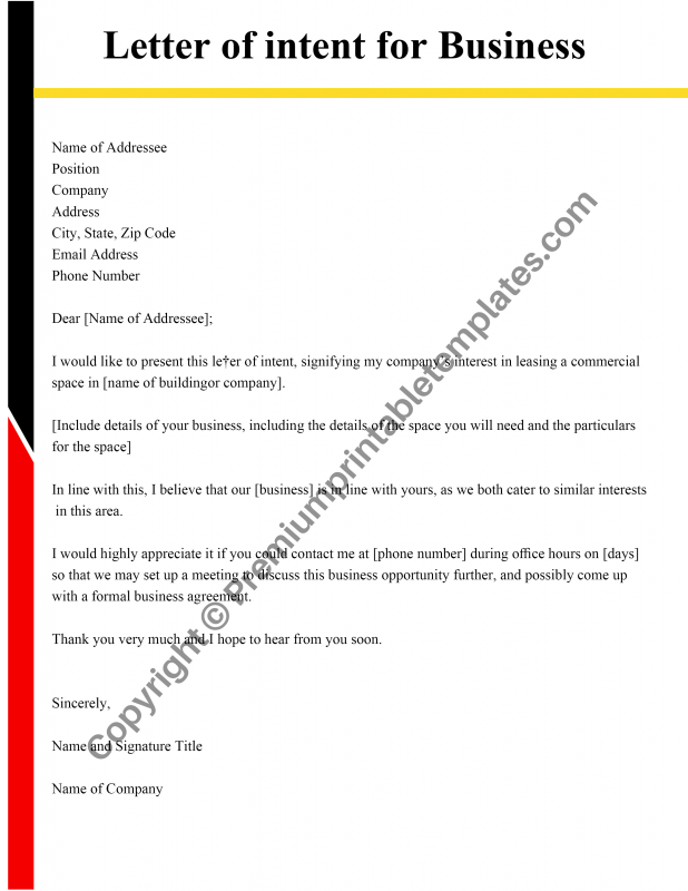 Letter of Intent for Business [Pack of 5] in PDF and Word