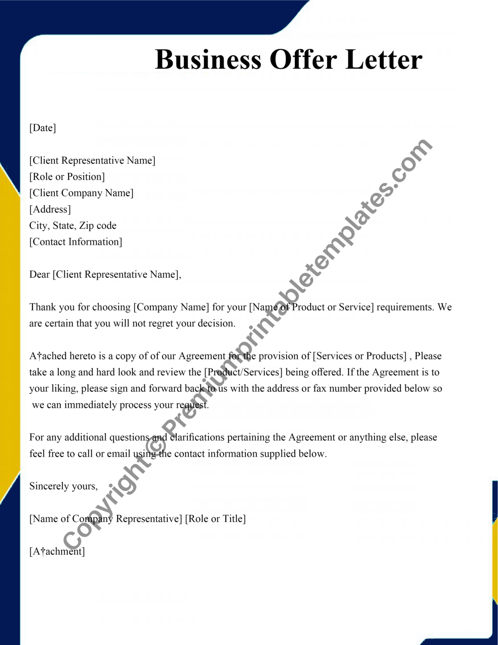 Business Offer Letter Printable Template [Pack of 5]