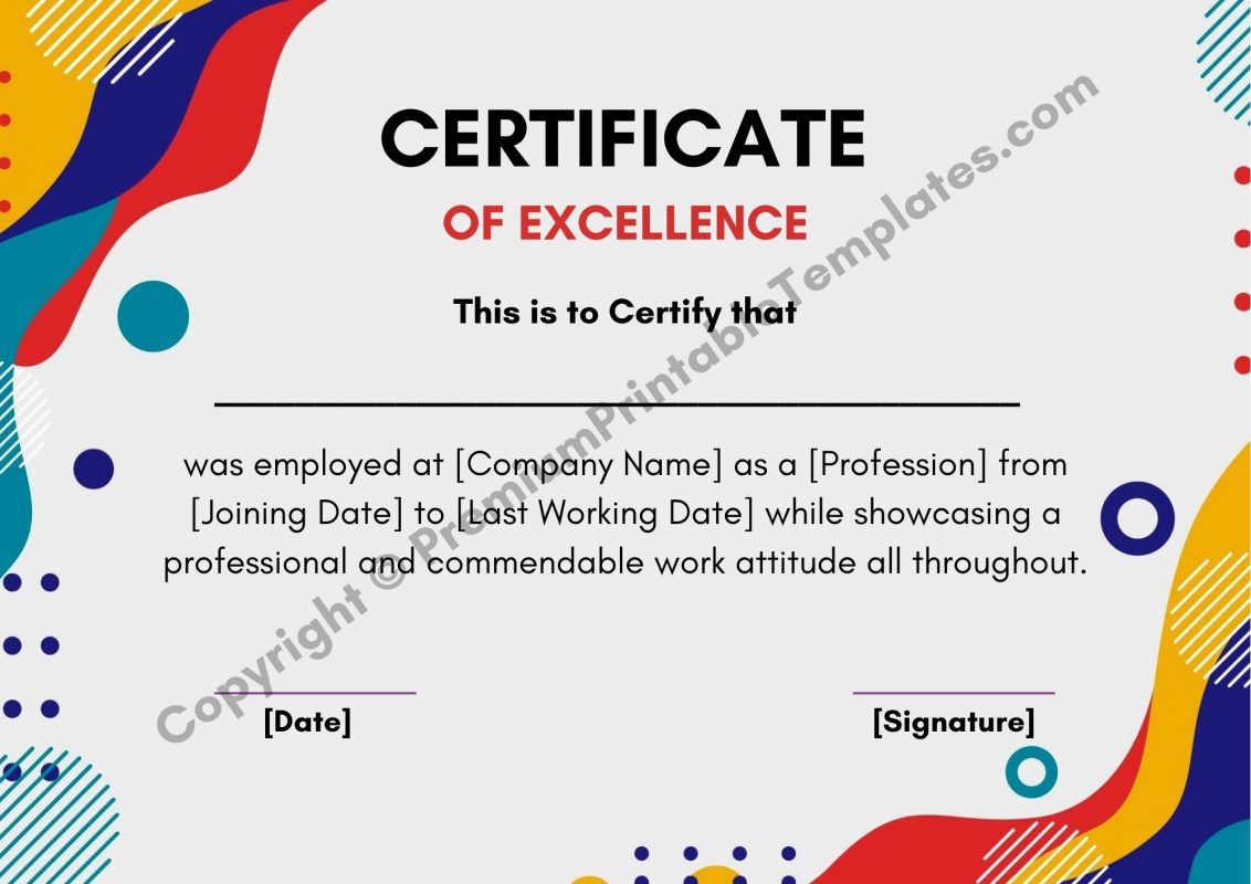 Certificate of Excellence Editable & PDF [Pack of 5]