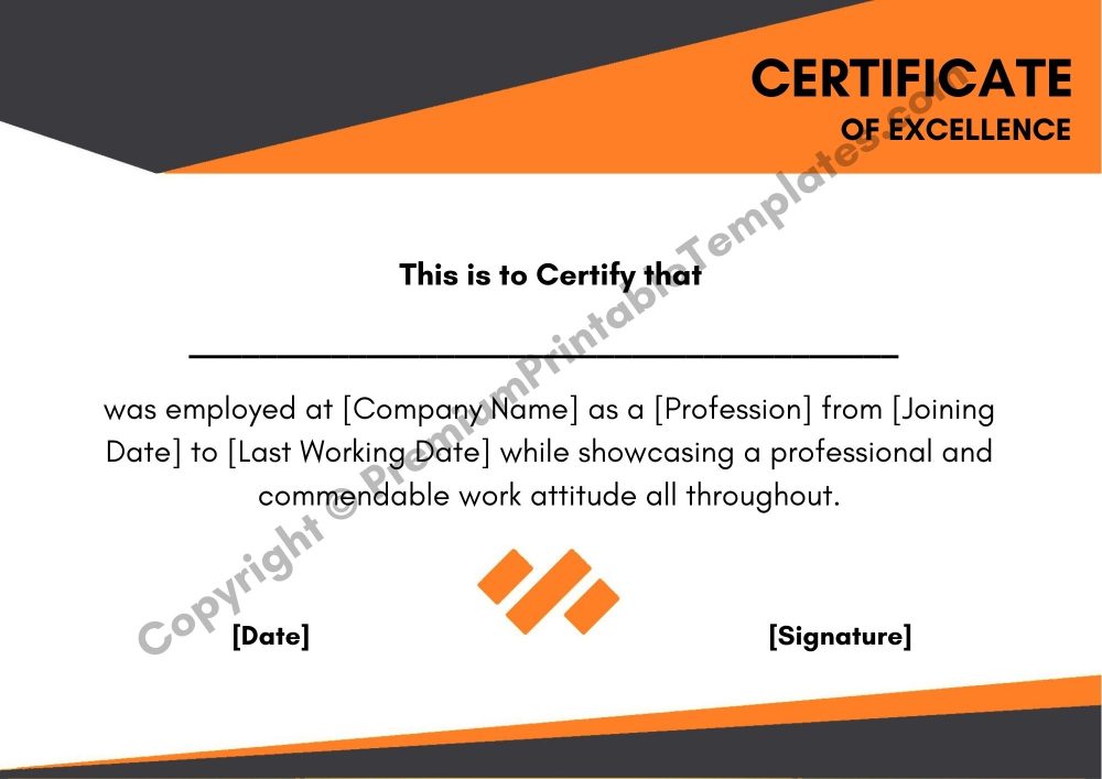 Certificate of Excellence Template