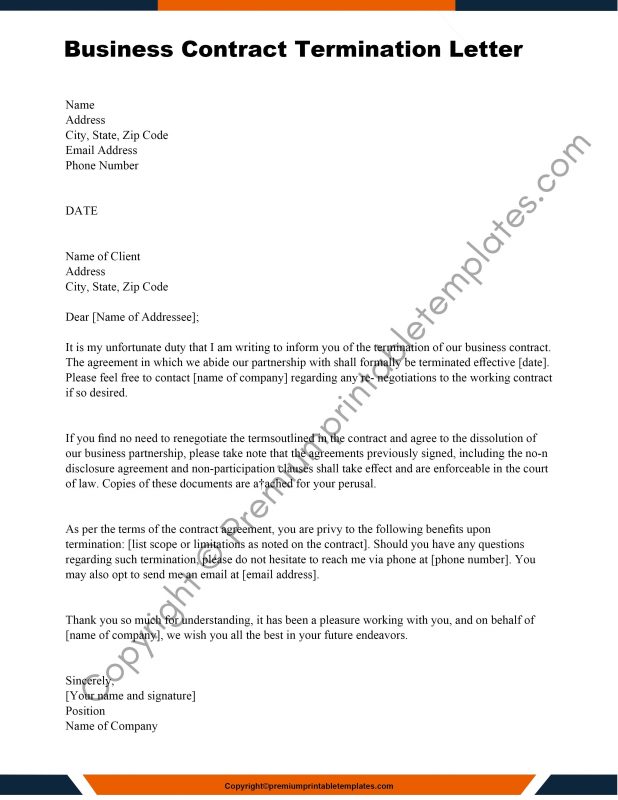 Business Contract Termination Letter [Pack of 5]