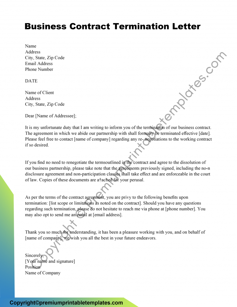 Business Contract Termination Letter [Pack of 5]