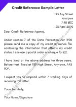 Credit Reference Sample Letter