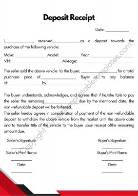 deposit receipt template pack of 5 premium printable templates