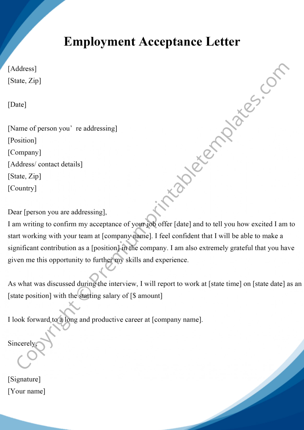 Employment Acceptance Letter PDF