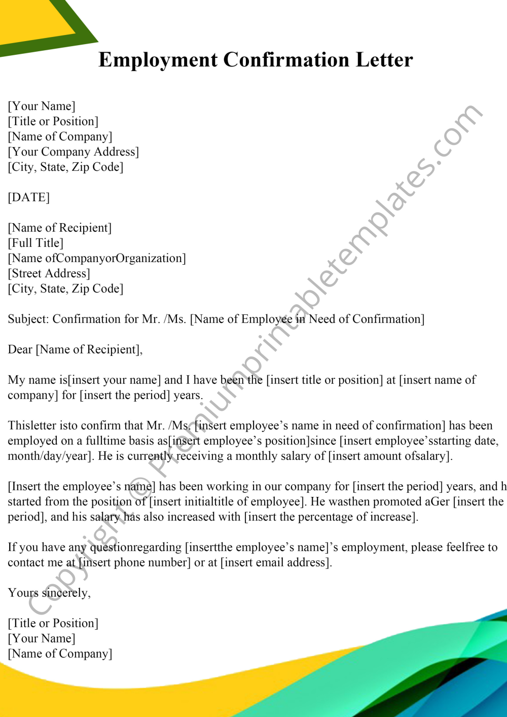 Employment Confirmation Letter PDF