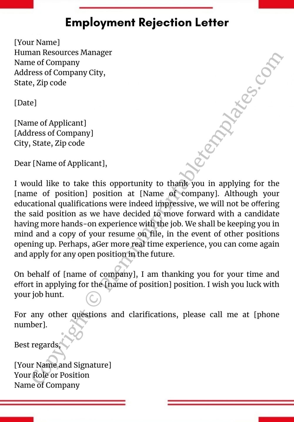 Employment Rejection Letter PDF