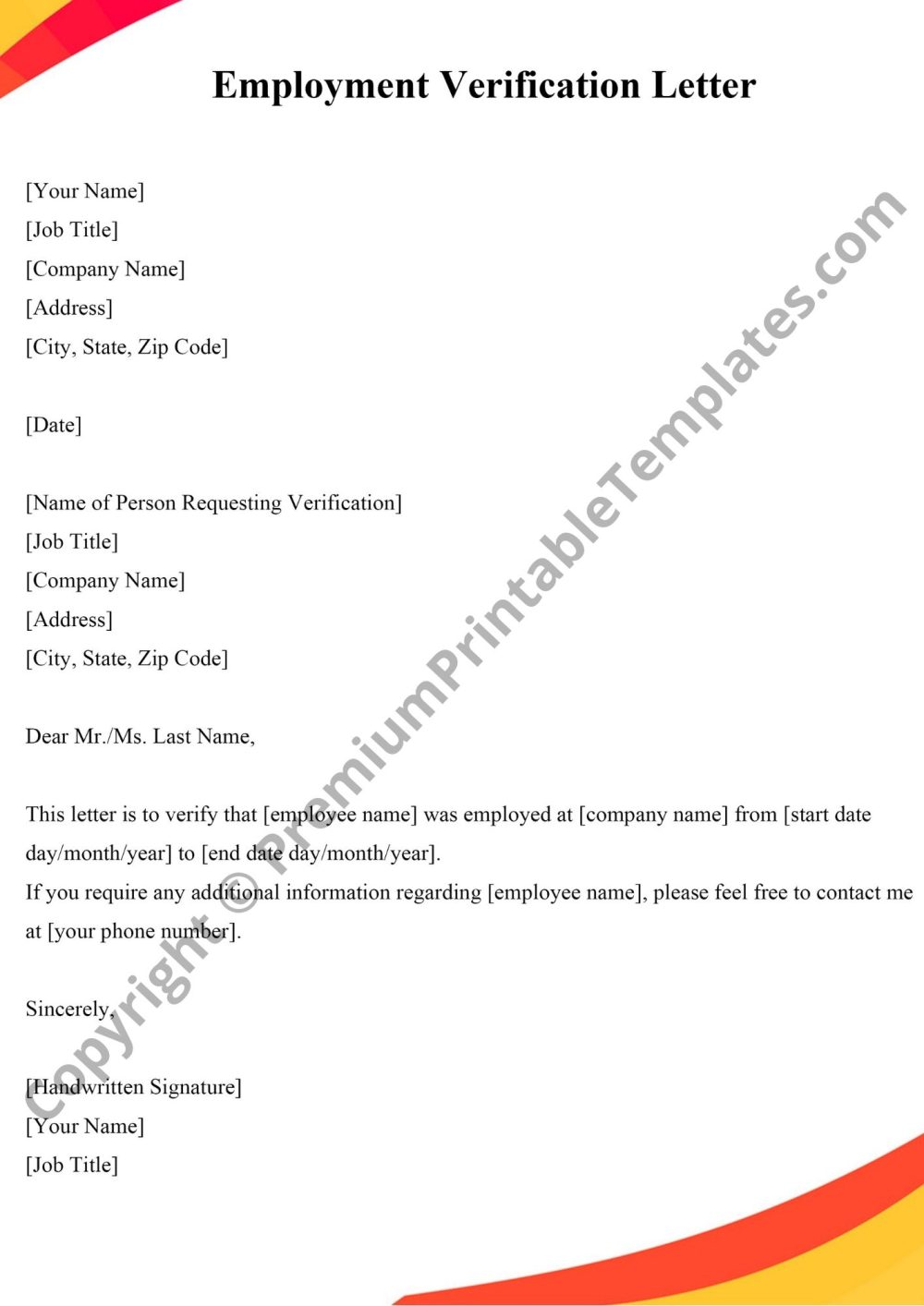 Employment Verification Letter PDF