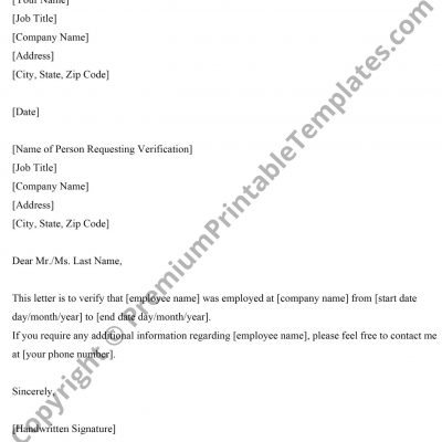 Employment Verification Letter PDF