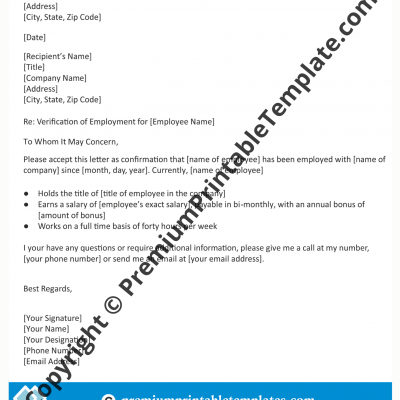 Employment Verification Letter with salary
