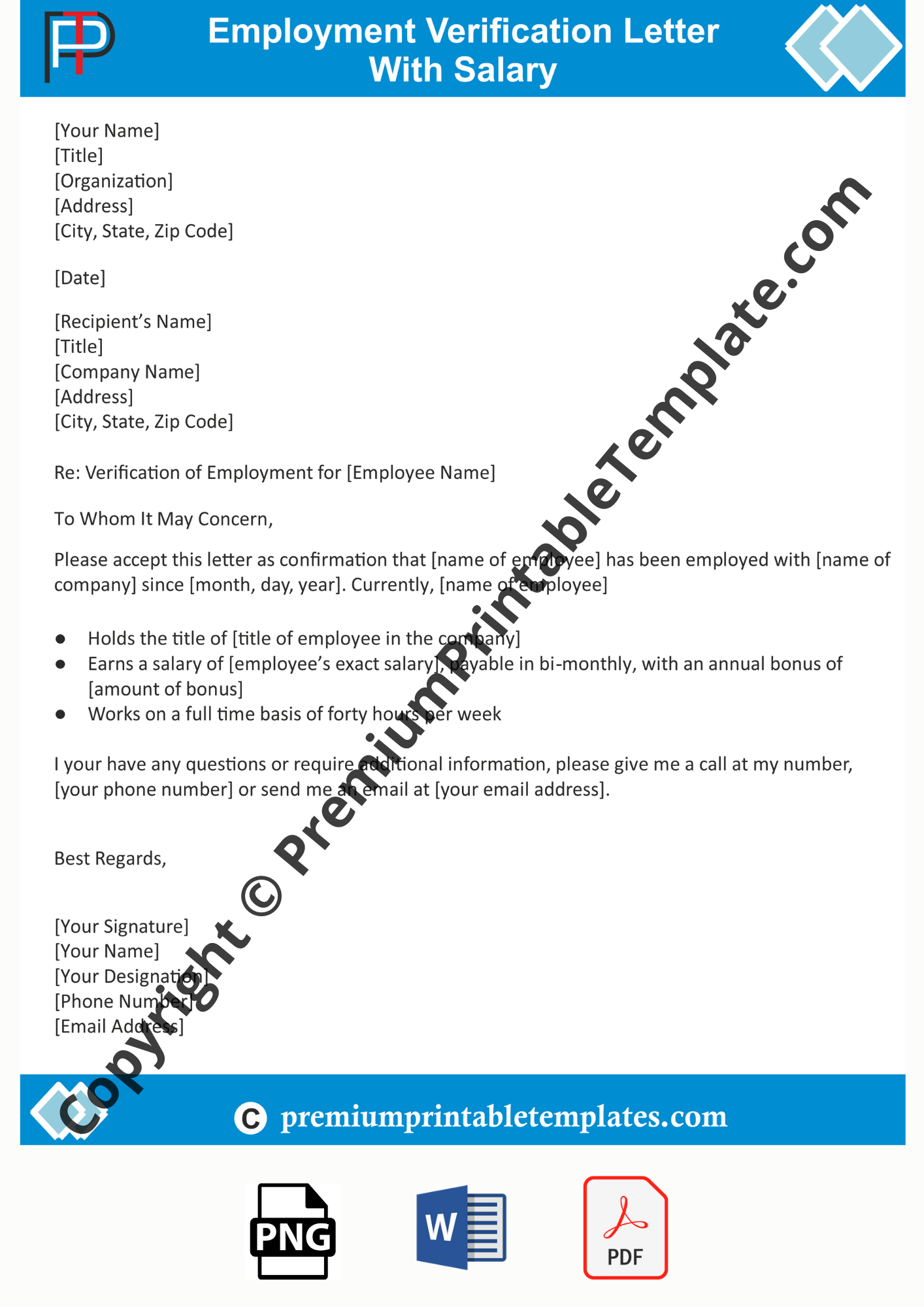 Employment Verification Letter With Salary Premium Printable