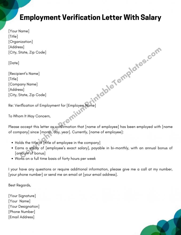 Employment Veriﬁcation Letter With Salary PDF