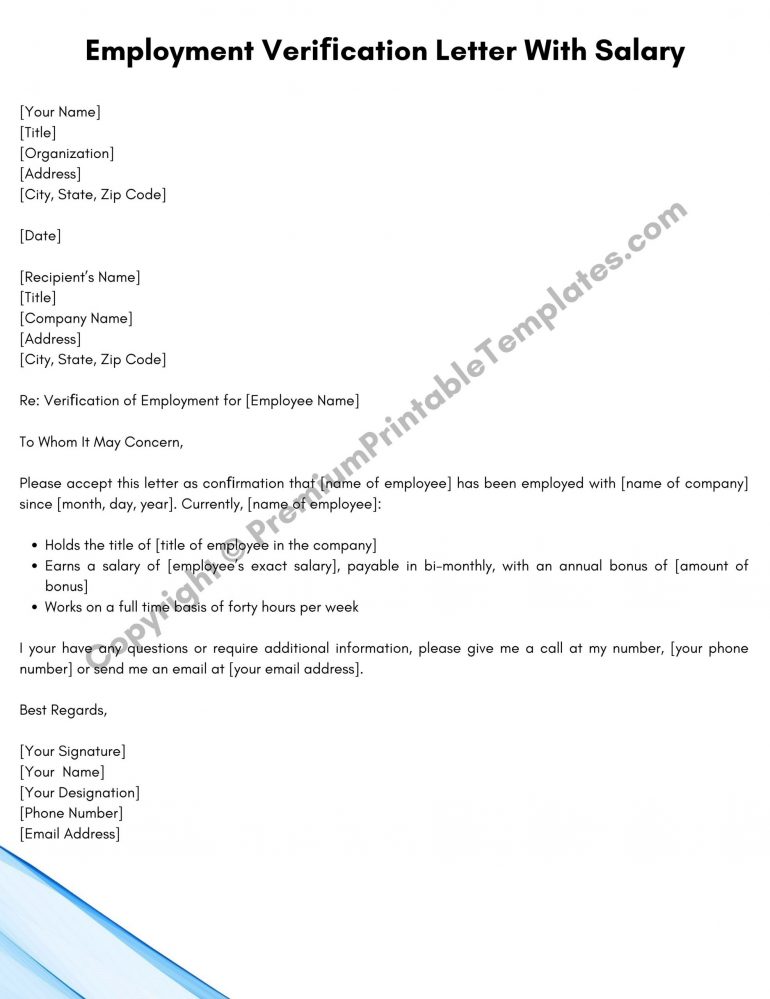 Employment Veriﬁcation Letter With Salary