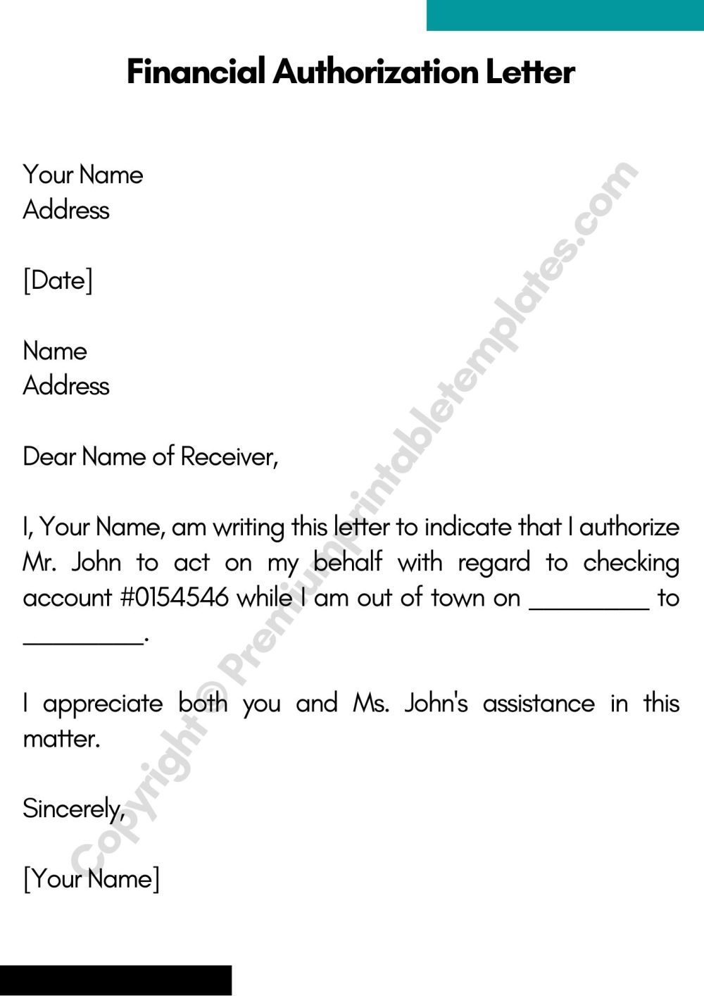 Financial Authorization Letter Template