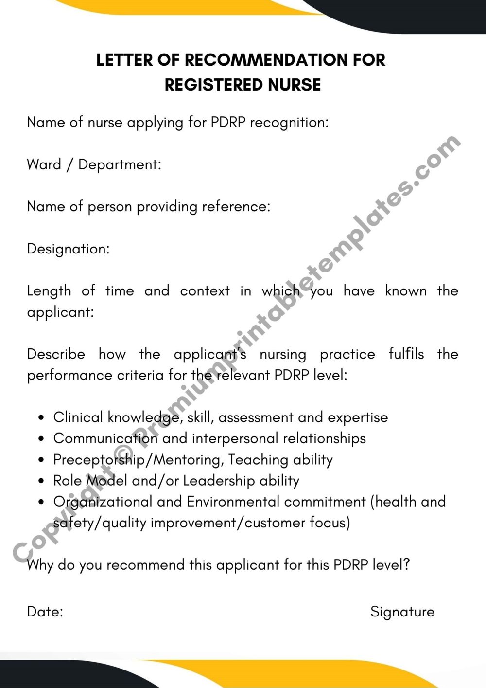 Letter Of Recommendation For Registered Nurse PDF