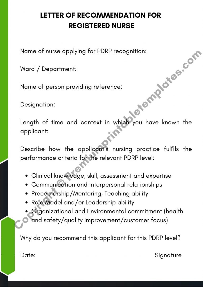 Letter Of Recommendation For Registered Nurse Template