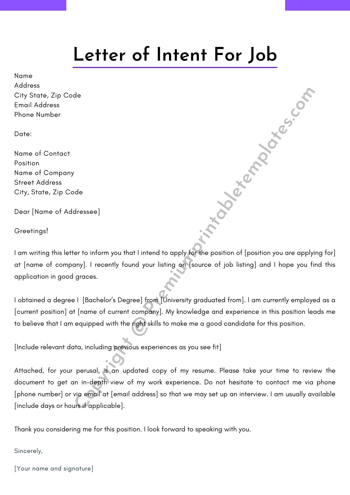Intent Letter For Job Database Letter Template Collection