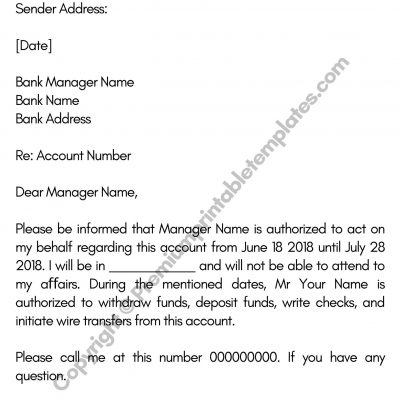 Printable Bank Authorization Letter