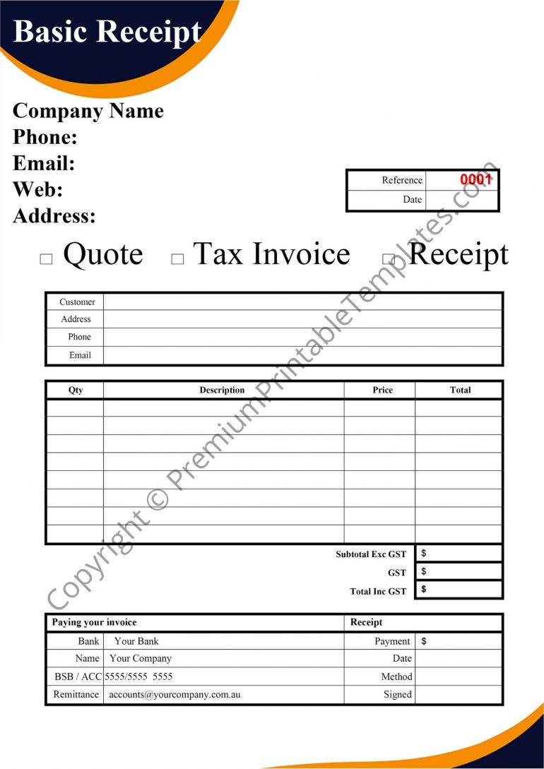 basic receipt template pack of 5 premium printable templates