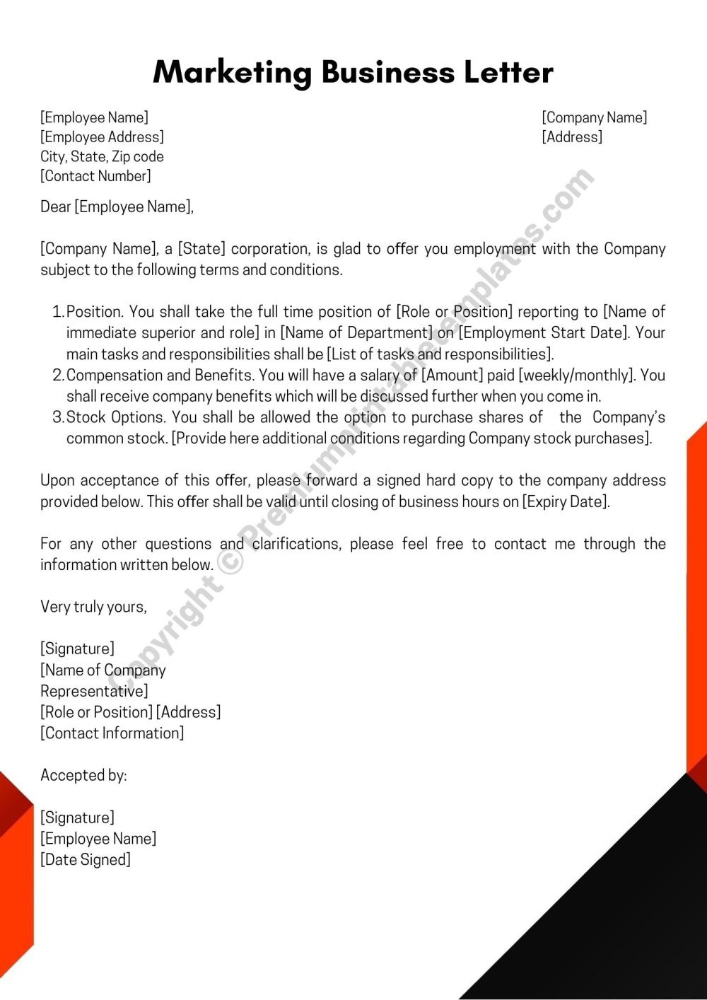 Printable Business Letter for Marketing