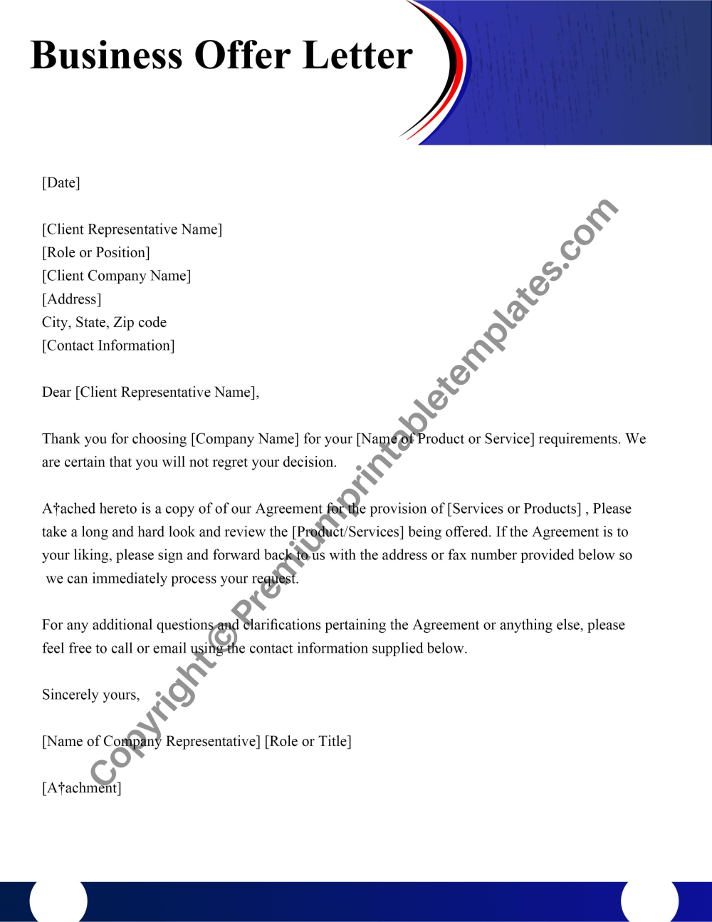 Printable Business Offer Letter