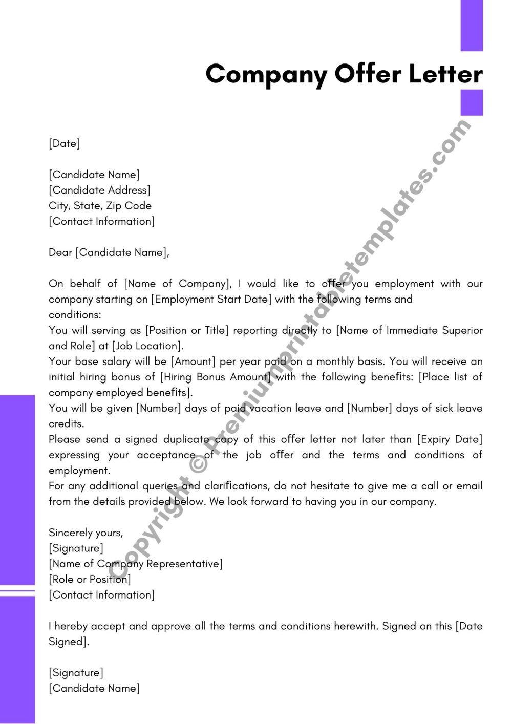Printable Company Offer Letter