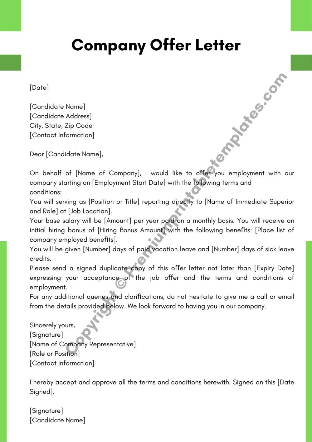 Printable Company Offer Letter Template