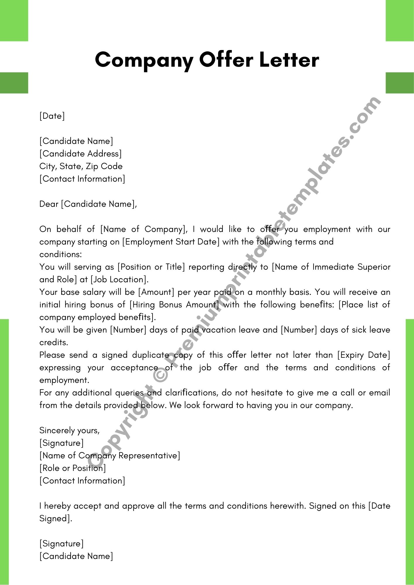 Company Offer Letter Editable PDF Pack Of 8 Premium Printable 