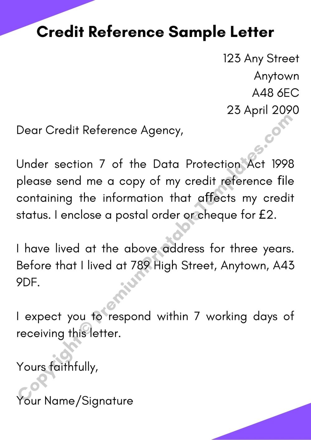 Printable Credit Reference Letter