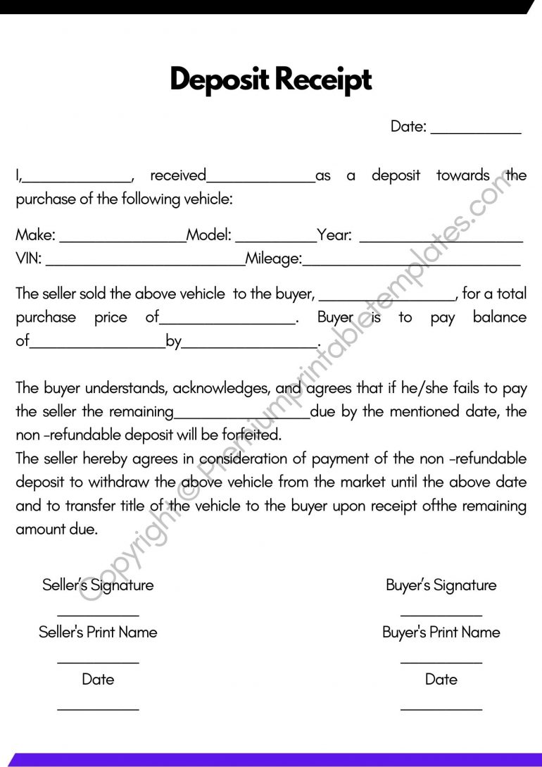 Deposit Receipt Template Printable in PDF & Word [Pack of 5]