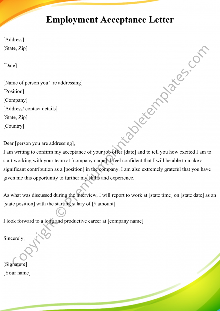 Employment Acceptance Letter | Editable & PDF [Pack of 5]