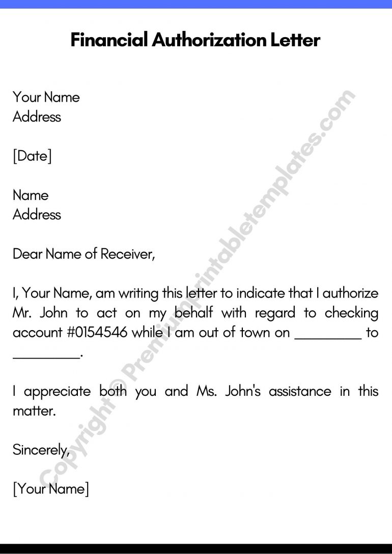 Printable Financial Authorization Letter