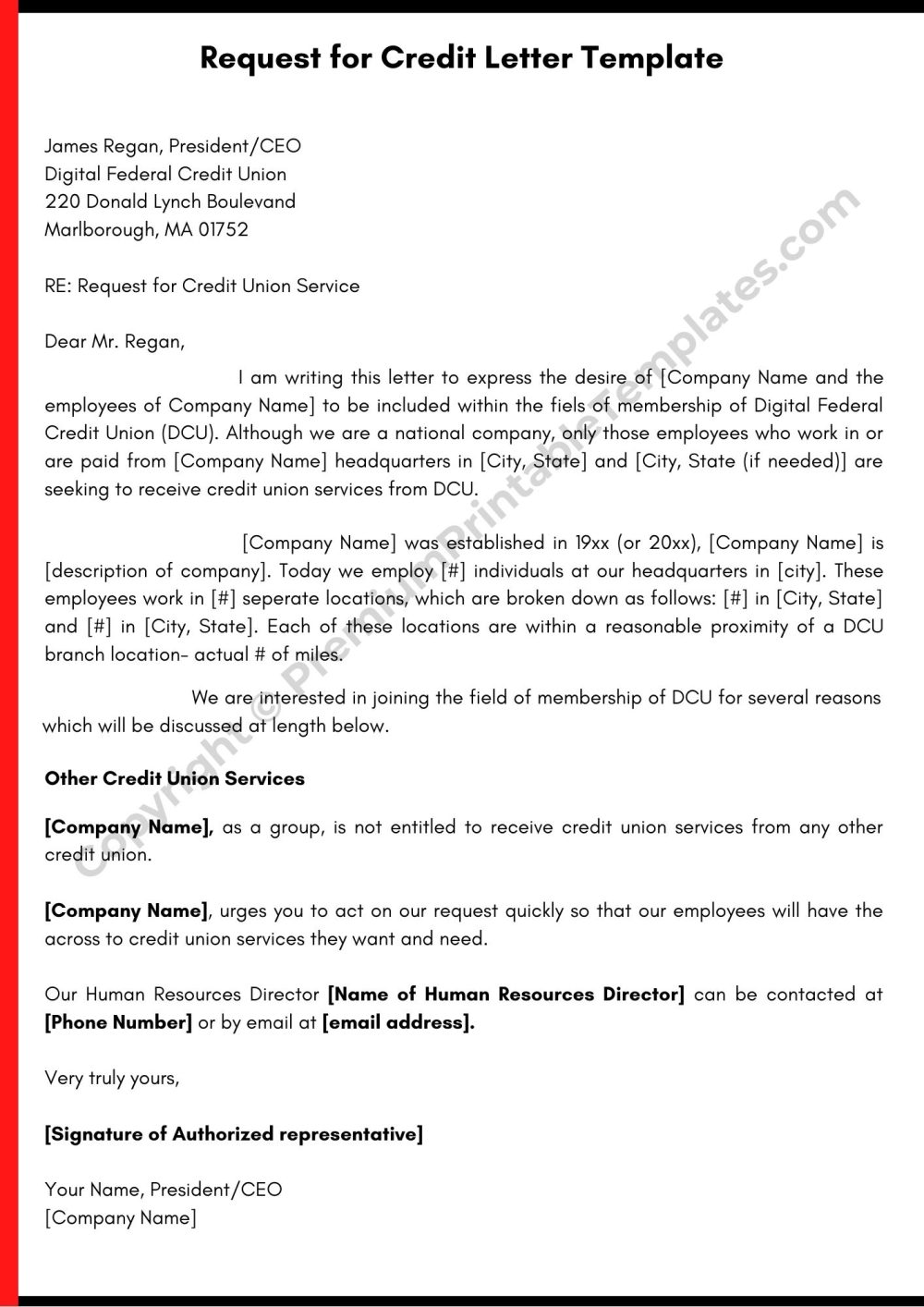 Printable Request for Credit Letter
