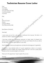 Printable Technician Resume Cover Letter