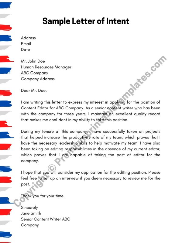 Simple Letter of Intent Template – PDF & Word [Pack of 5]