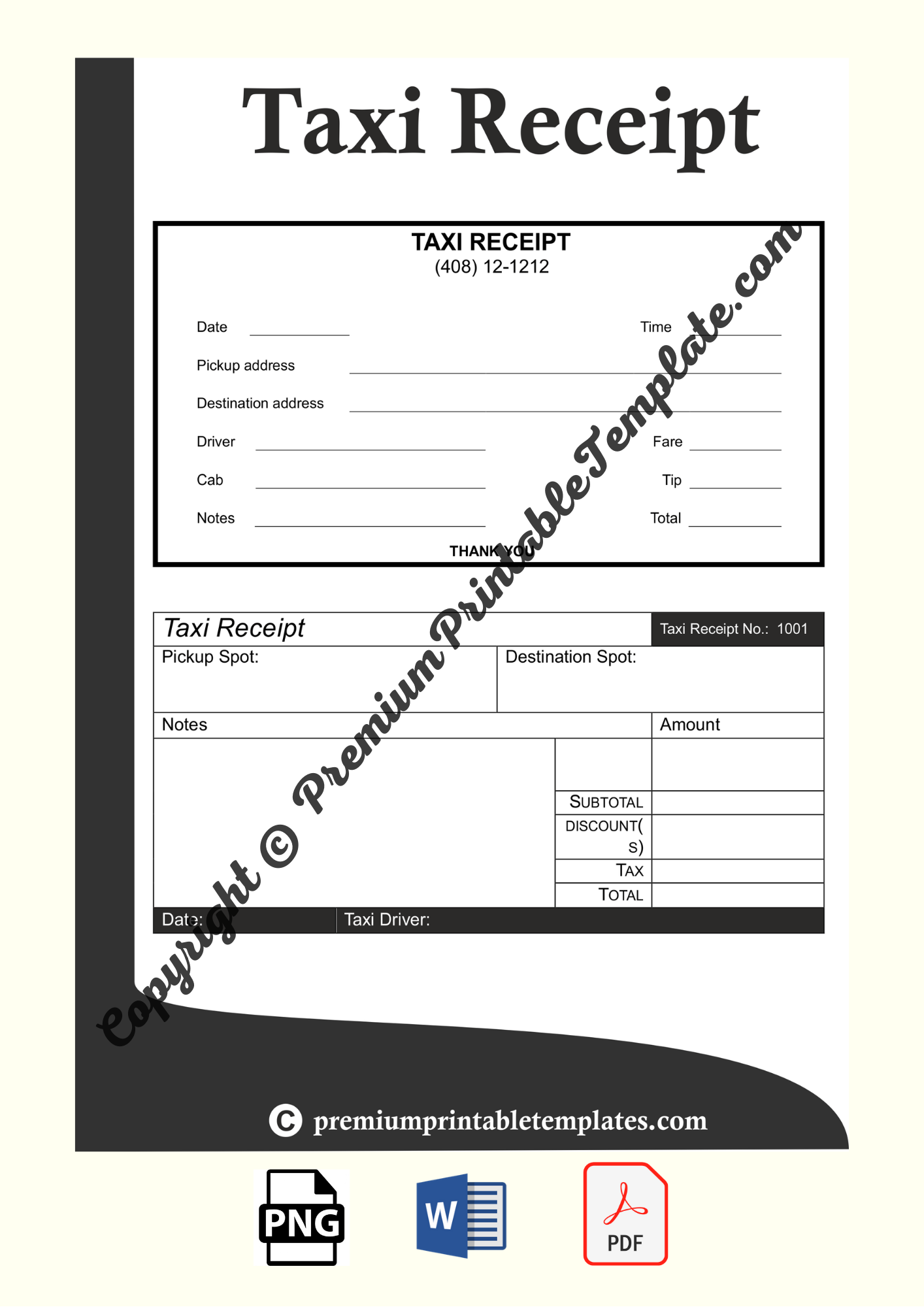 Taxi Receipt Printable Template in PDF & Word [Pack of 5]