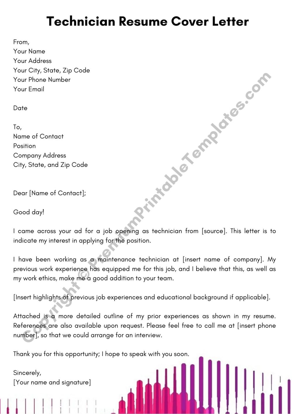 Technician Resume Cover Letter PDF