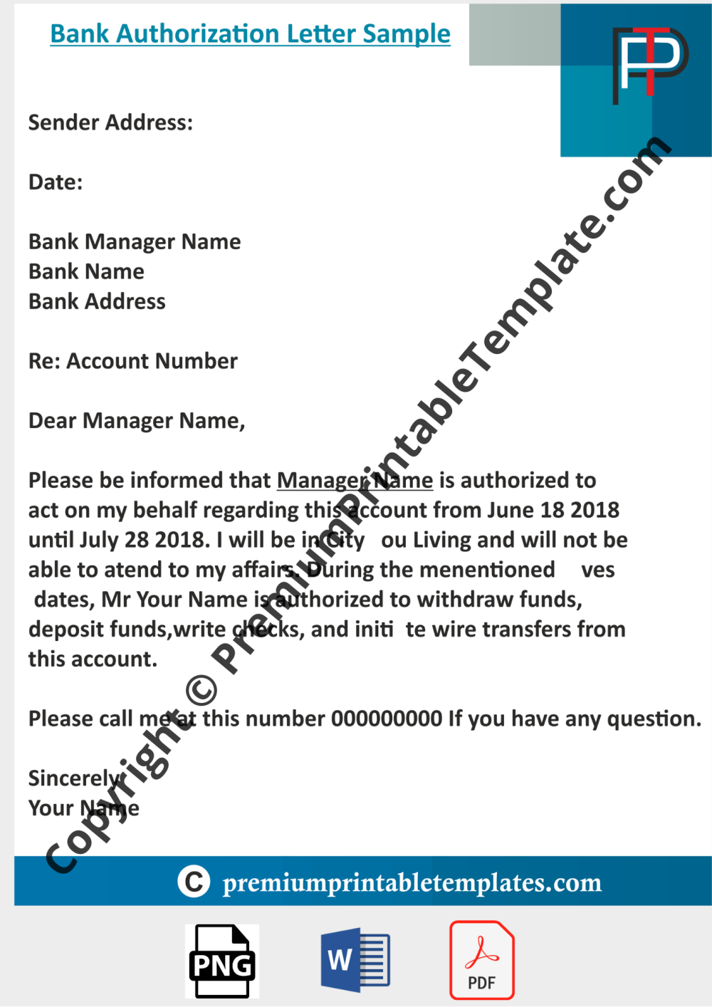 Authorization Letter For Bank Template [Pack of 5]