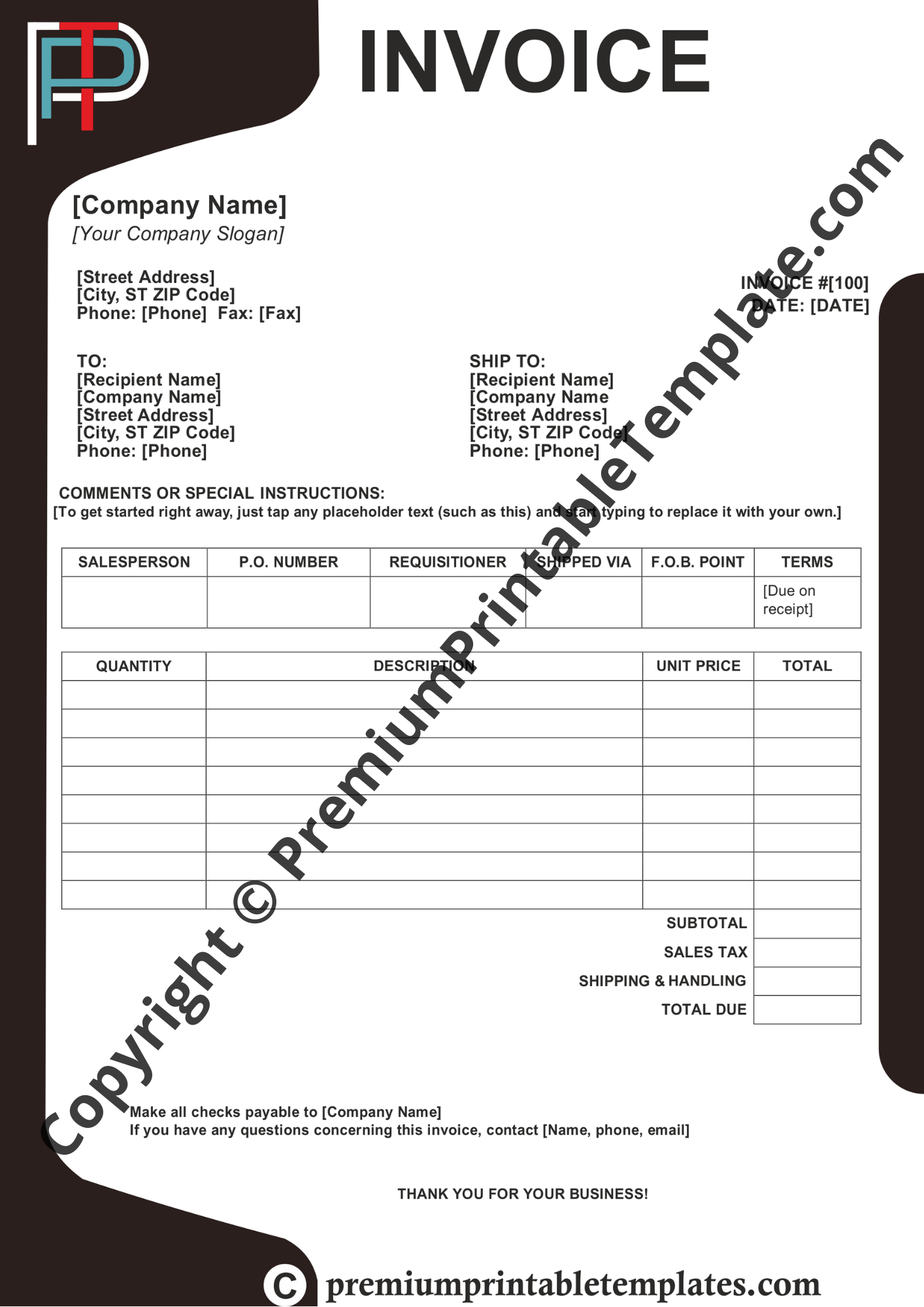 basic invoice template printable in pdf word pack of 5