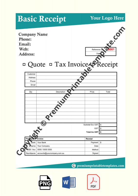 basic receipt template pack of 5 premium printable templates