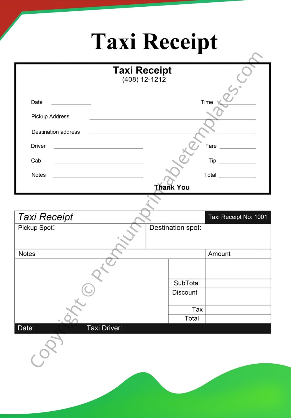 blank taxi receipt