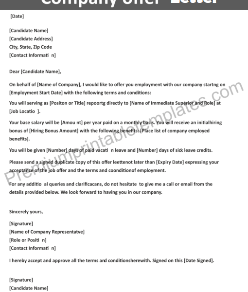 Employment Offer Letter Printable Template in PDF and Word [Pack of 3]